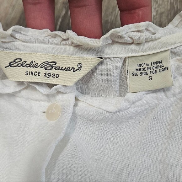 Eddie Bauer Vintage 100% Linen Peasant Blouse White Button Up Woman's Small - Picture 5 of 8